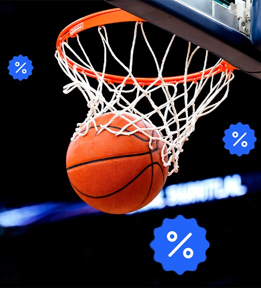 Basketball goal with percentage icons