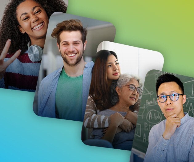 Collage of university students, faculty, and parents.
