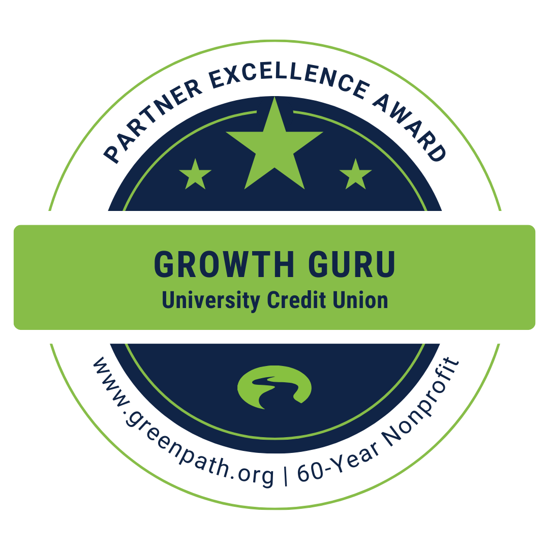 A blue and green circle with text and stars