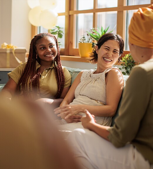 Friends gathering and laughing