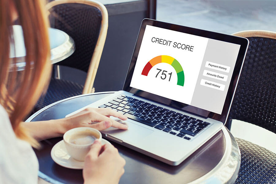 View of a credit score on a laptop screen